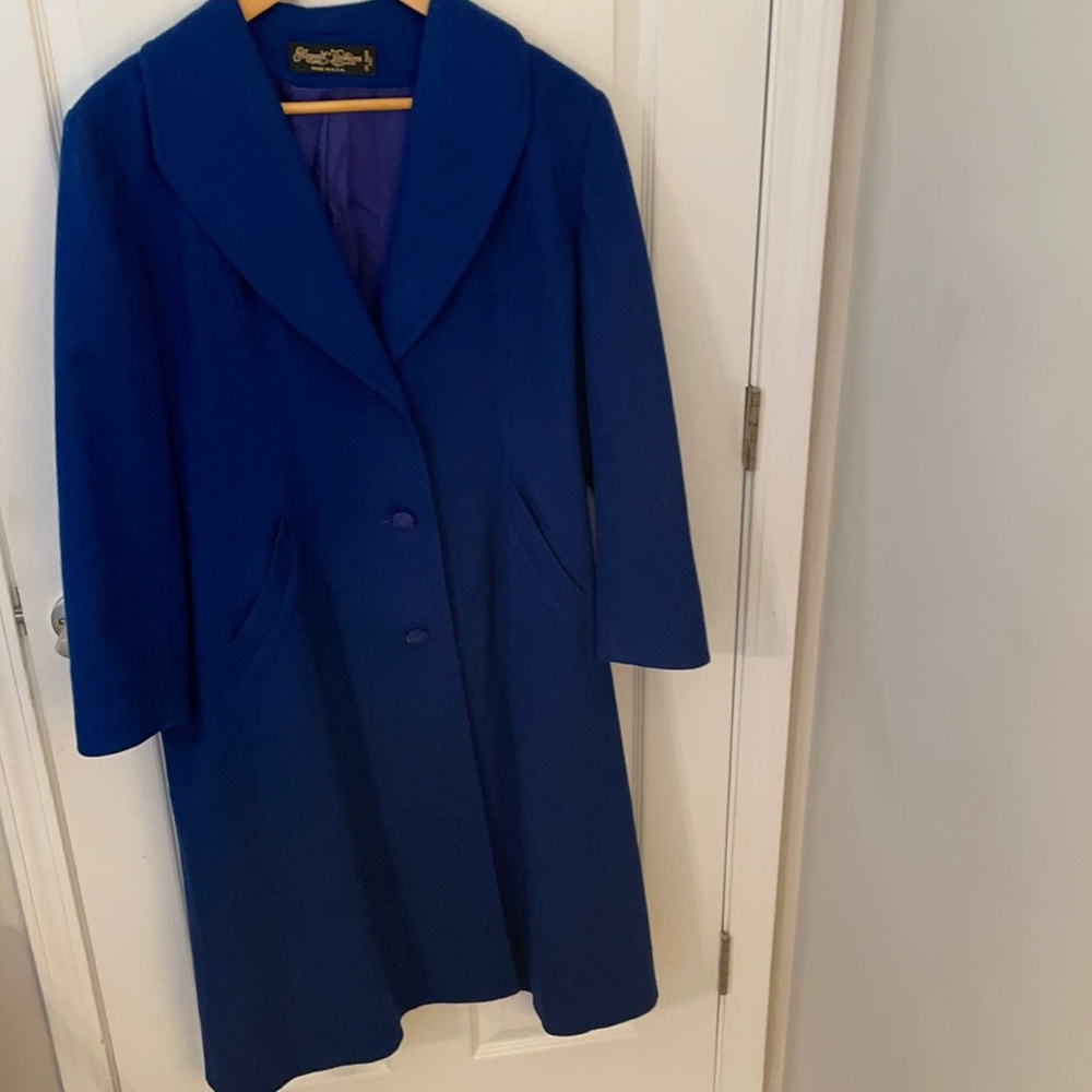 Elegant wool full length coat, blue, size 14,$45